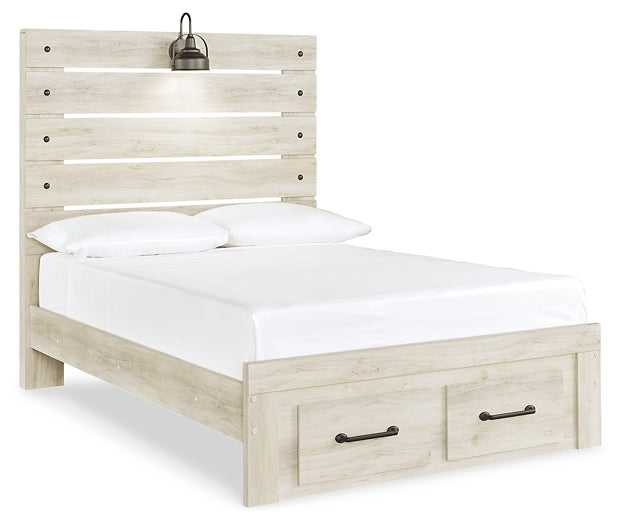 Cambeck  Panel Bed With 2 Storage Drawers With Mirrored Dresser And Chest