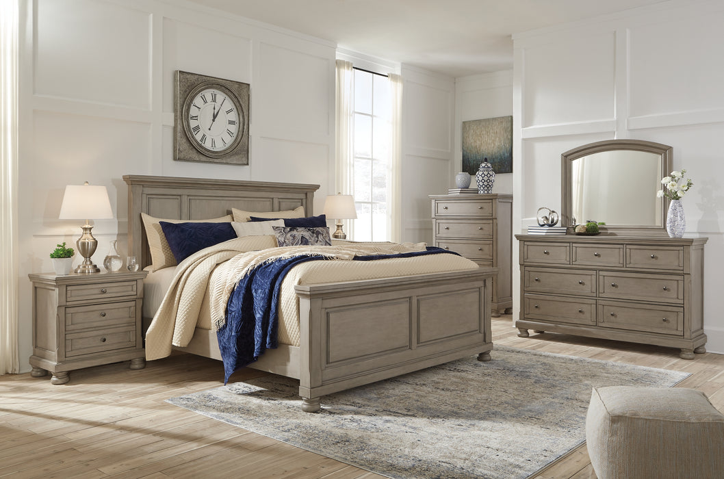 Lettner King Panel Bed with Mirrored Dresser