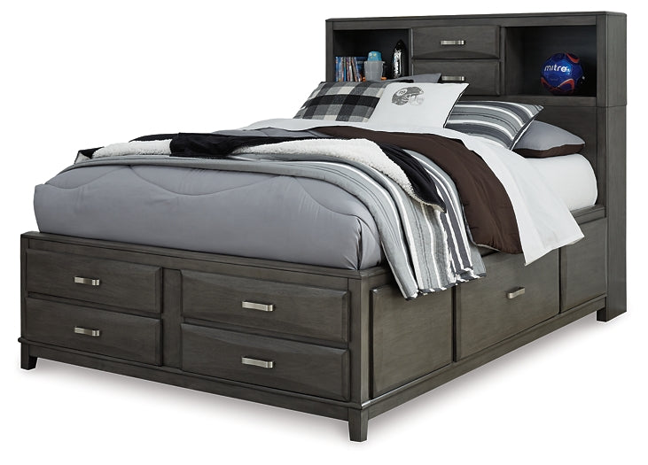 Caitbrook  Storage Bed With 8 Storage Drawers With Mirrored Dresser And Chest