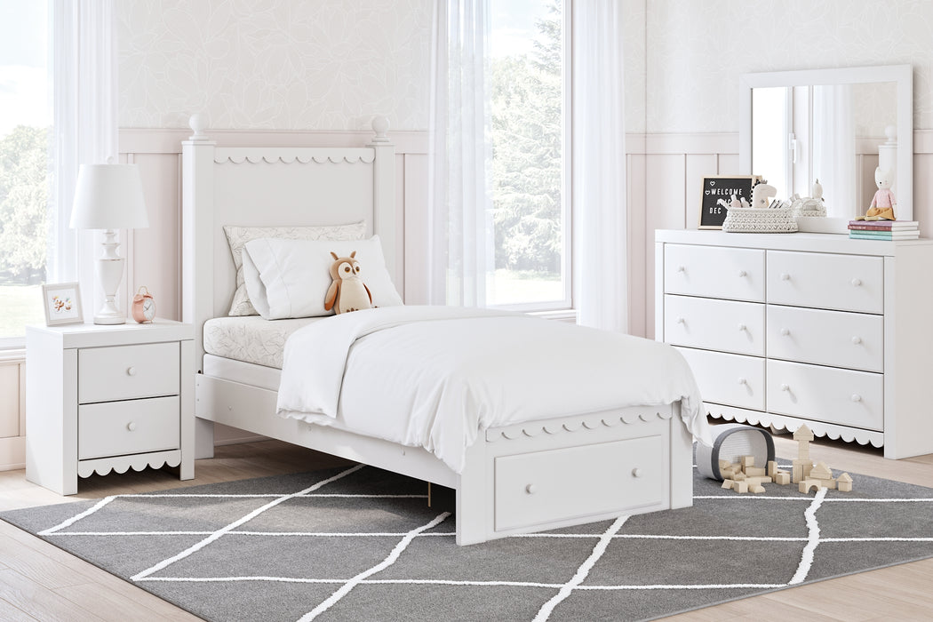 Mollviney Twin Panel Storage Bed with Mirrored Dresser and Nightstand