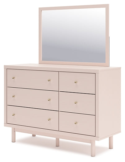 Wistenpine Full Upholstered Panel Bed with Mirrored Dresser, Chest and 2 Nightstands