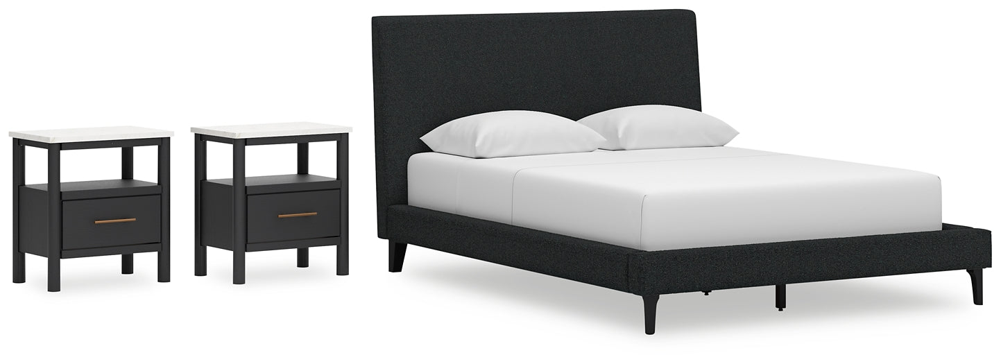 Cadmori Queen Upholstered Bed with 2 Nightstands