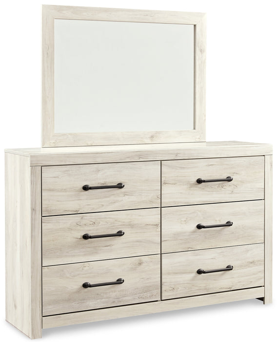 Cambeck Queen Upholstered Panel Bed with Mirrored Dresser