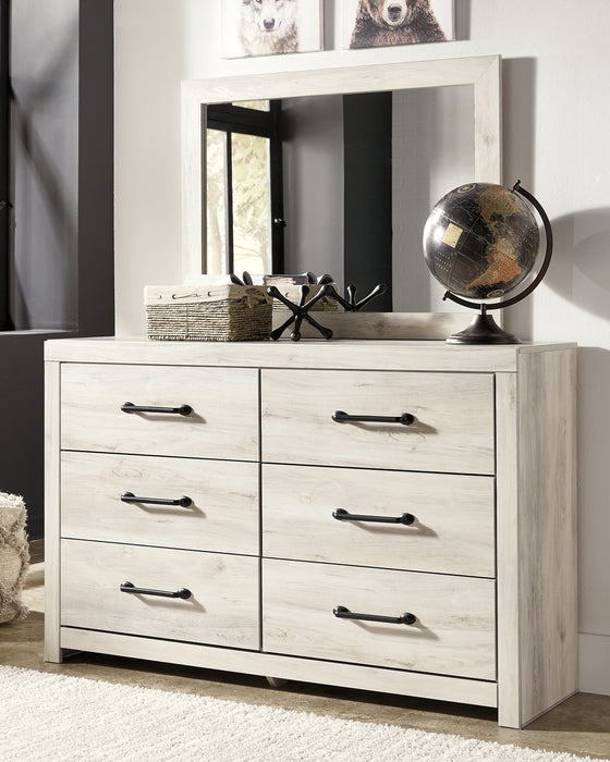 Cambeck Queen Upholstered Panel Bed with Mirrored Dresser, Chest and Nightstand