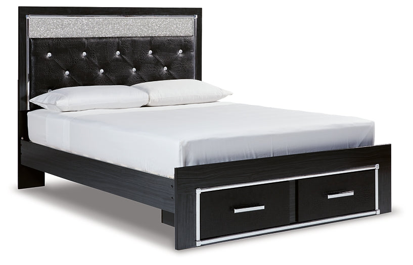 Kaydell Queen Upholstered Panel Storage Platform Bed with Mirrored Dresser and Chest