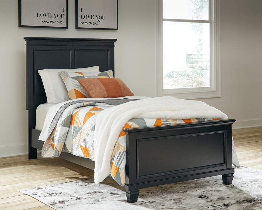 Lanolee Twin Panel Bed with Mirrored Dresser and 2 Nightstands