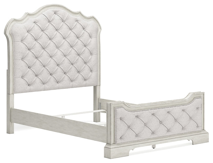 Arlendyne Queen Upholstered Bed with Mirrored Dresser and 2 Nightstands